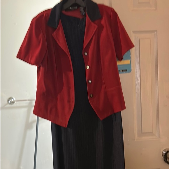 Sag Harbor Blue and burgandy Sleeveless Maxi Dress Sheath Style with jacket - Picture 2 of 3